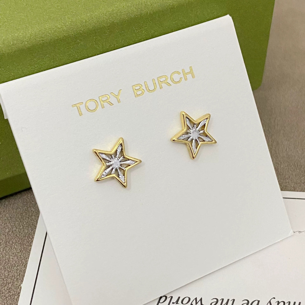 Tory Burch Hollow Star Two Tone Metal Stud Earrings